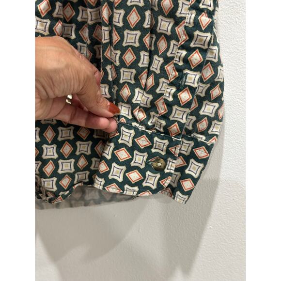 Club room button down geometric print 100% cotton men’s shirt green tan size M - Picture 4 of 6